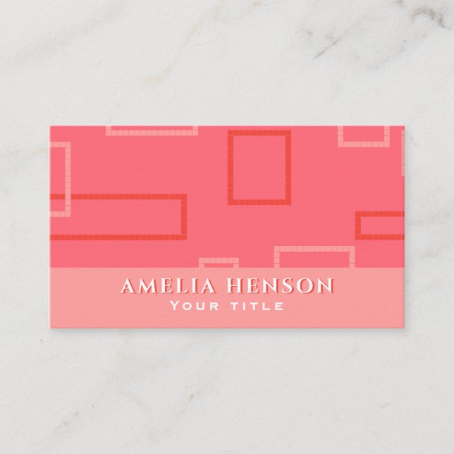 Modern Geometric Pink Red Pixel Square Pattern Business Card (Front)