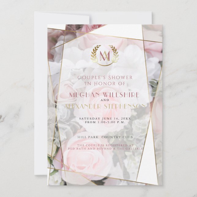 Modern Geometric Pink Roses Couple's Shower (Front)