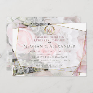 Modern Geometric Pink Roses Rehearsal Dinner Invitation