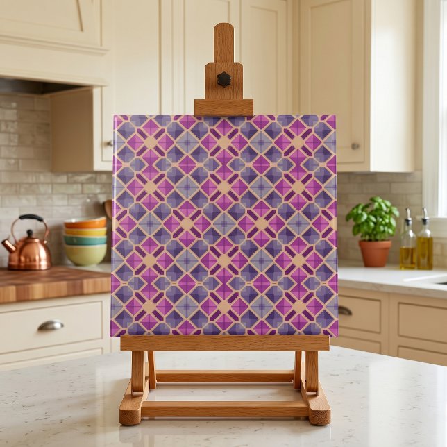 Modern Geometric Plum Pink Beige Mosaic Pattern Ceramic Tile (Creator Uploaded)