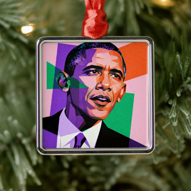 Modern Geometric Portrait of Barack Obama Metal Ornament (Tree)