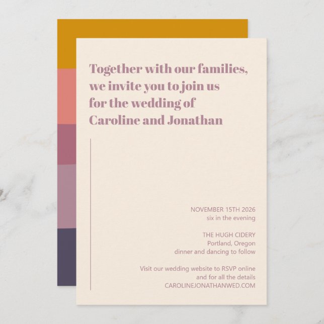 Modern Geometric Purple Mauve Simple Bold Wedding Invitation (Front/Back)