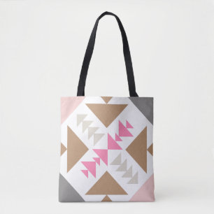 Modern Geometric Quilt Design in Pink and Copper Tote Bag