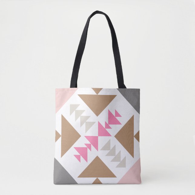 Modern Geometric Quilt Design in Pink and Copper Tote Bag (Front)
