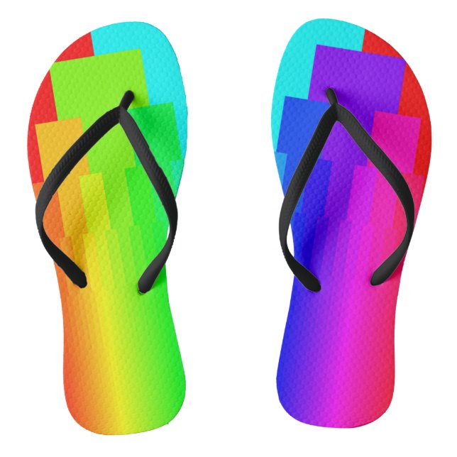 Modern Geometric Rainbow Colour Block Pattern Thongs (Footbed)