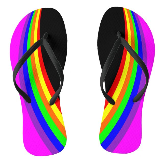 Modern Geometric Rainbow Colour Stripe Pattern Thongs (Footbed)