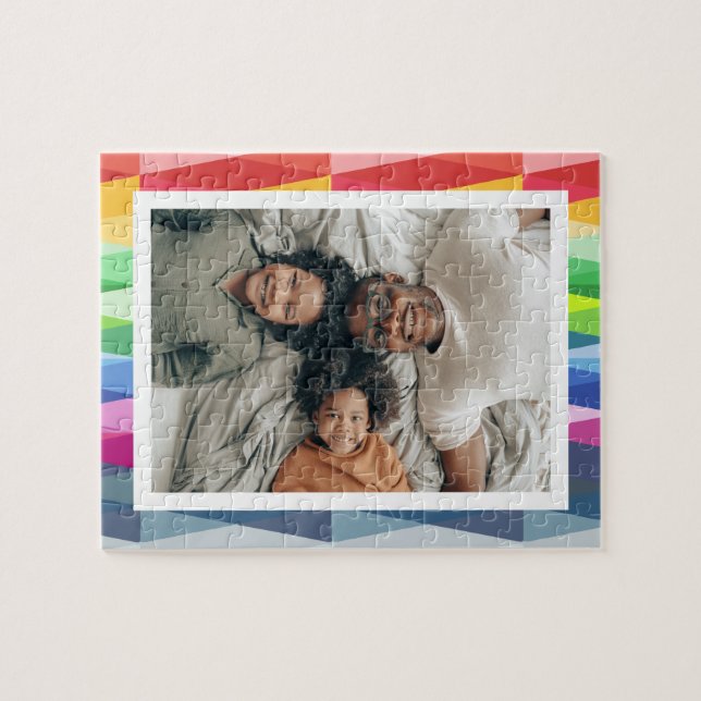 Modern Geometric Rainbow Personalised Photo Jigsaw Puzzle (Horizontal)