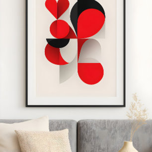 Modern Geometric Red and Black LOVE Abstract Art  Poster