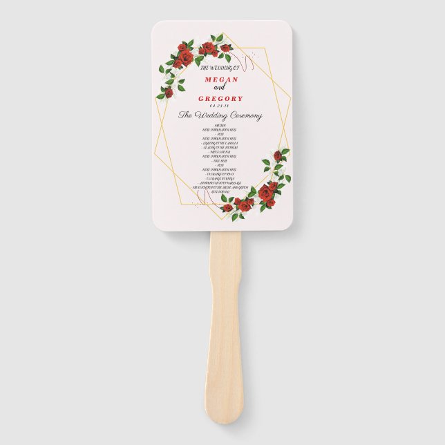 Modern Geometric  Red Floral hand Fan (Front)
