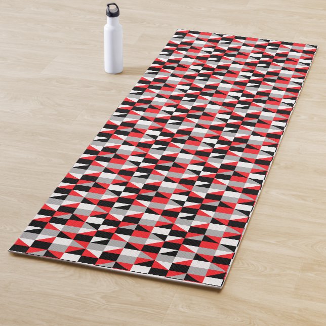 Modern Geometric Red Grey Black Pattern Yoga Mat (In Situ)