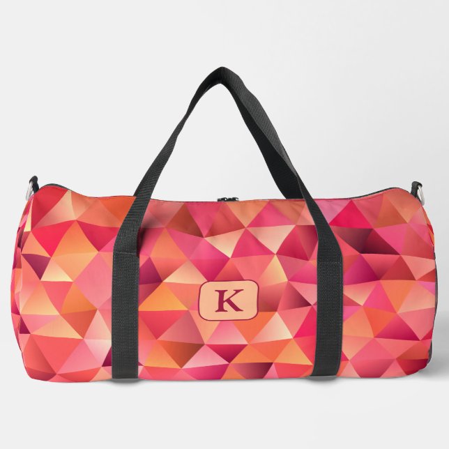 Modern Geometric Red Orange Pink Monogram Duffle Bag (Front)