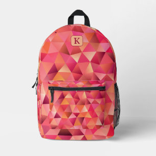 Modern Geometric Red Orange Pink Monogram Printed Backpack