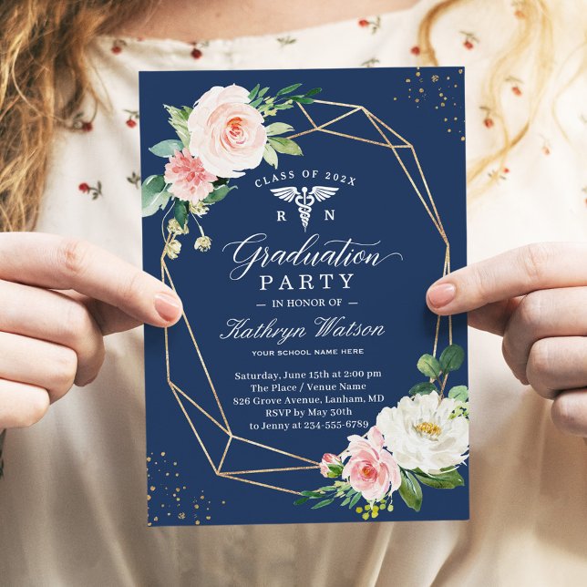 Modern Geometric Registered Nurse Graduation Party Invitation (Creator Uploaded)