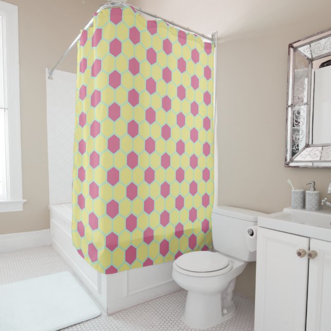 Modern Geometric Retro HoneyComb Pattern Shower Curtain (In Situ)