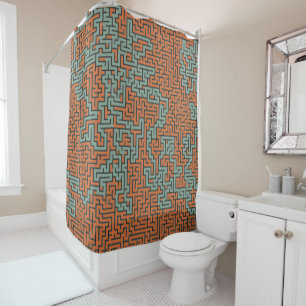 Modern Geometric Retro Maze Pattern Shower Curtain