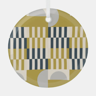 Modern geometric, retro Scandinavian pattern Glass Tree Decoration