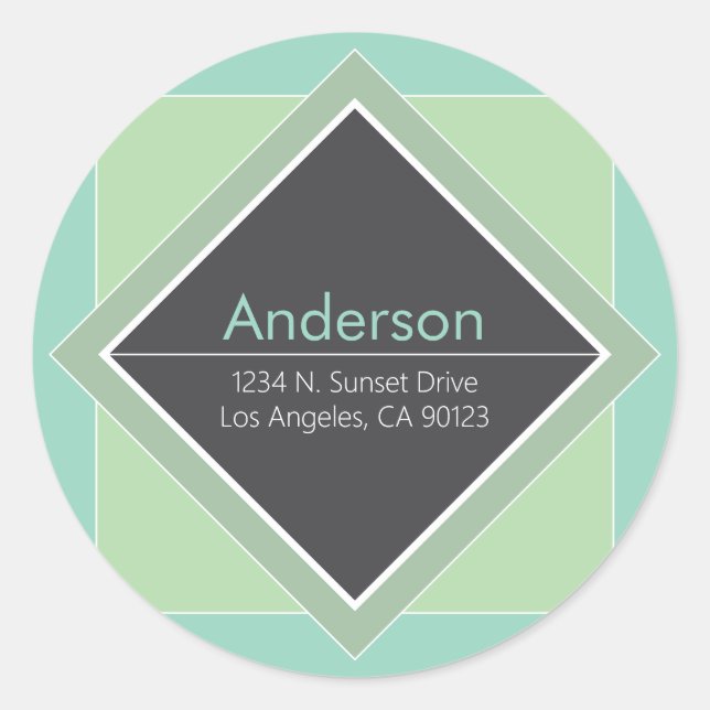 Modern Geometric Return Address  Classic Round Sticker (Front)