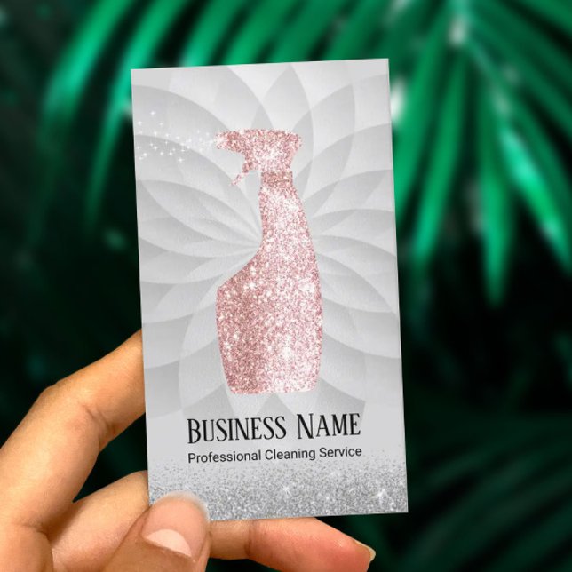 Modern Geometric Rose Gold Glitter Spray Cleaning Business Card (Creator Uploaded)