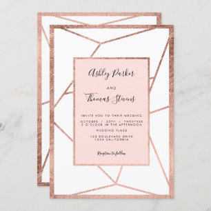Modern geometric rose gold terrarium blush wedding invitation