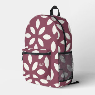 Modern Geometric Rose Pattern Monogram Initials Printed Backpack