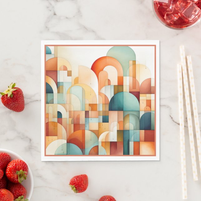 Modern Geometric Rust Turquoise Peach Teal Napkin (Insitu)