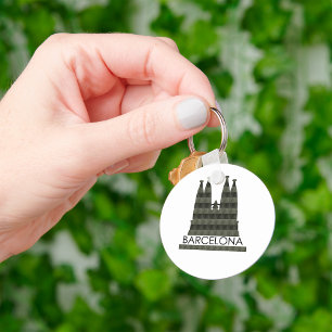 Modern Geometric Sagrada Familia Barcelona Skyline Key Ring