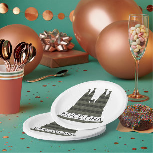 Modern Geometric Sagrada Familia Barcelona Skyline Paper Plate