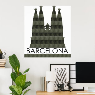 Modern Geometric Sagrada Familia Barcelona Skyline Poster