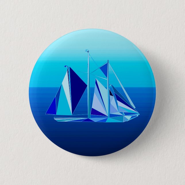 Modern Geometric Sailboat / Yacht, Cobalt Blue 6 Cm Round Badge (Front)