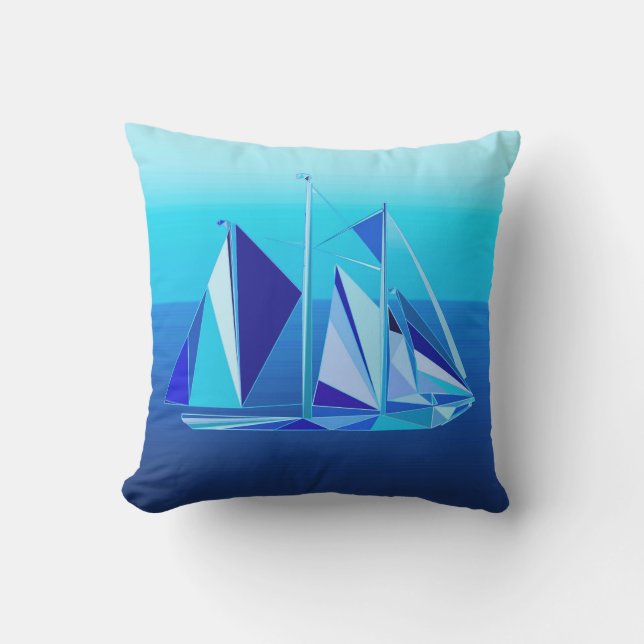 Modern Geometric Sailboat / Yacht, Cobalt Blue Cushion (Front)
