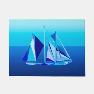Modern Geometric Sailboat / Yacht, Cobalt Blue Doormat