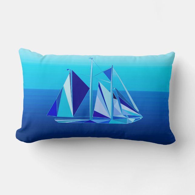 Modern Geometric Sailboat / Yacht, Cobalt Blue Lum Lumbar Cushion (Front)