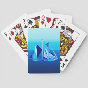 Modern Geometric Sailboat / Yacht, Cobalt Blue Playing Cards