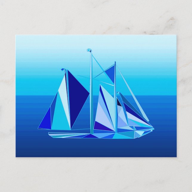 Modern Geometric Sailboat / Yacht, Cobalt Blue Postcard (Front)