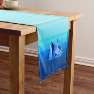 Modern Geometric Sailboat / Yacht, Cobalt Blue Short Table Runner
