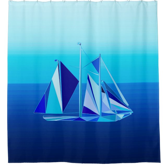 Modern Geometric Sailboat / Yacht, Cobalt Blue Shower Curtain (Front)