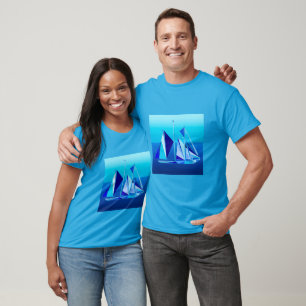 Modern Geometric Sailboat / Yacht, Cobalt Blue T-Shirt