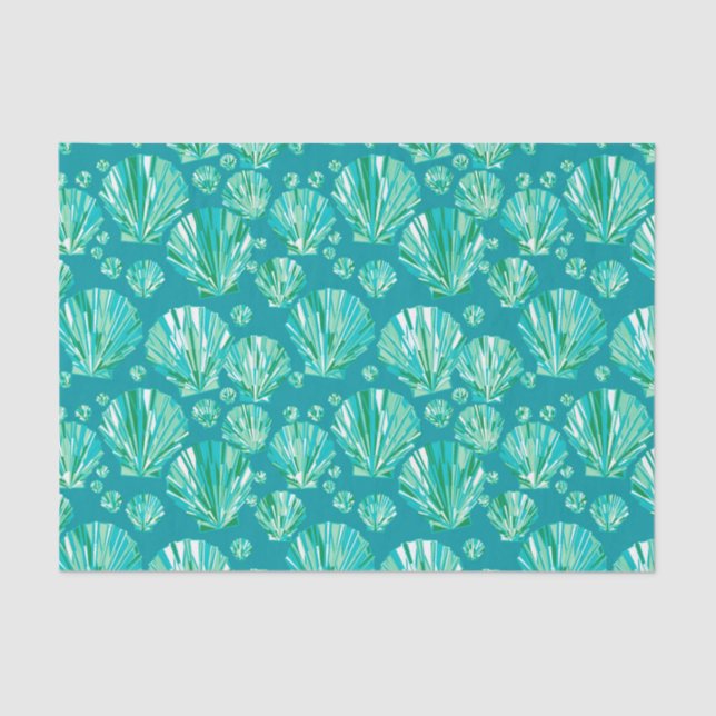 Modern Geometric Seashells, Aqua and Turquoise Tissue Paper (Front)