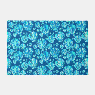 Modern Geometric Seashells, Navy, Aqua and White Doormat