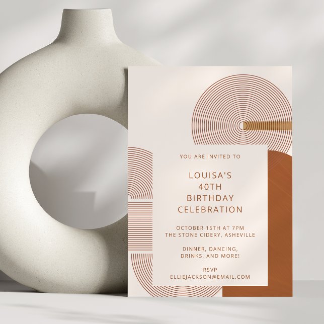 Modern Geometric Shapes Line Terracotta Birthday  Invitation (Creator Uploaded)