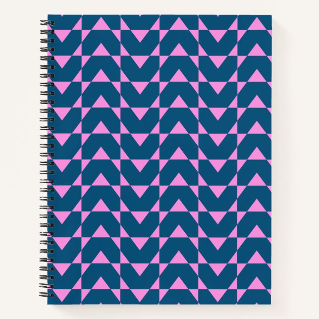 Modern Geometric Shapes Pattern in Blue and Pink Notebook (Front)
