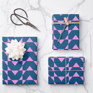 Modern Geometric Shapes Pattern in Blue and Pink Wrapping Paper Sheet