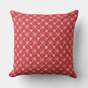 Modern Geometric Shapes Pattern in Bright Red Cushion