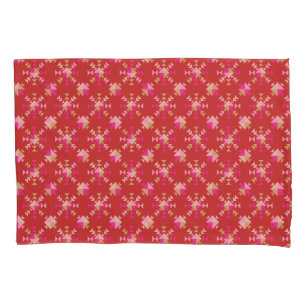 Modern Geometric Shapes Pattern in Bright Red Pillowcase