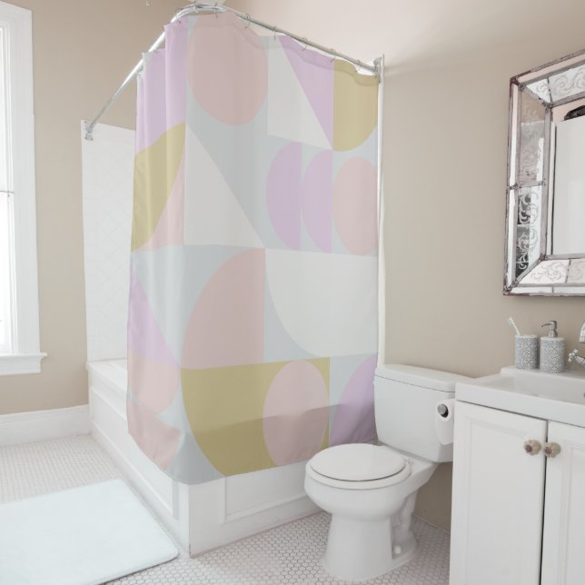 Modern Geometric Shapes Pattern in Winter Pastels Shower Curtain (In Situ)