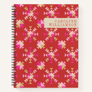 Modern Geometric Shapes Pattern Red Personalised Notebook