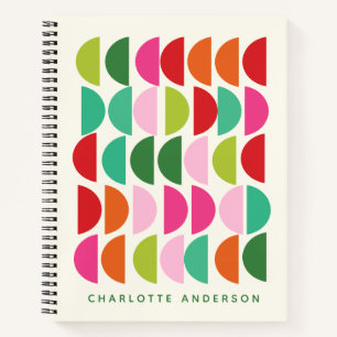 Modern Geometric Shapes Pink Green Personalised Notebook
