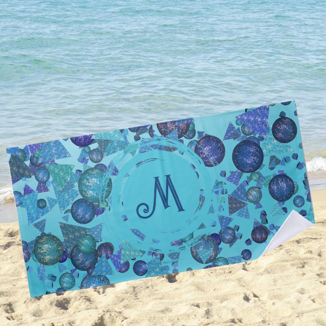 Modern geometric shapes with monogram in blue beach towel (Creator Uploaded)