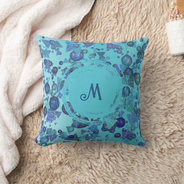 Modern geometric shapes with monogram in blue cushion (Blanket)