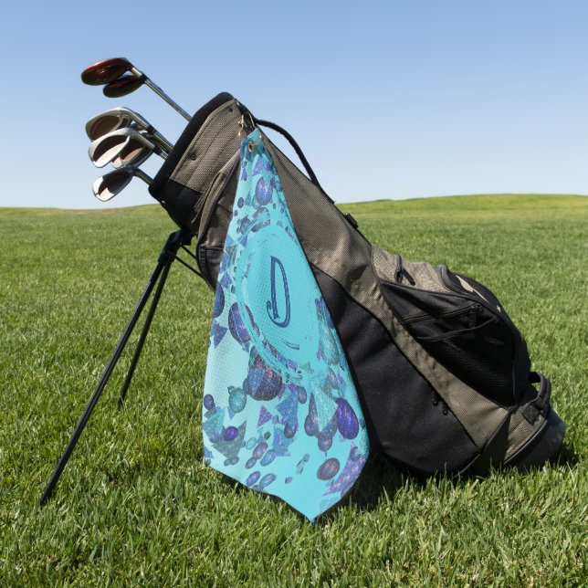 Modern geometric shapes with monogram in blue golf towel (Green)